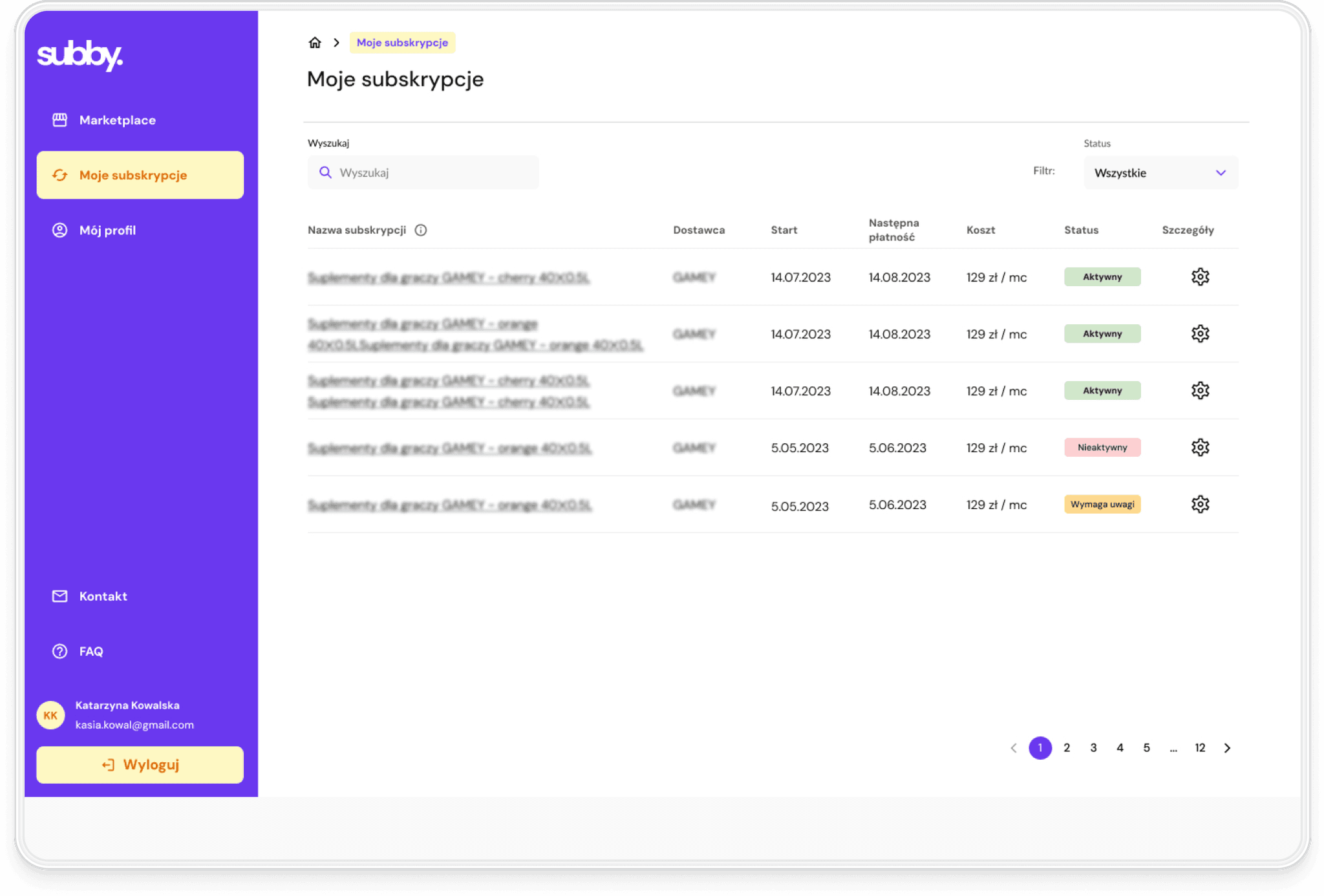 Subby Interface Mockup