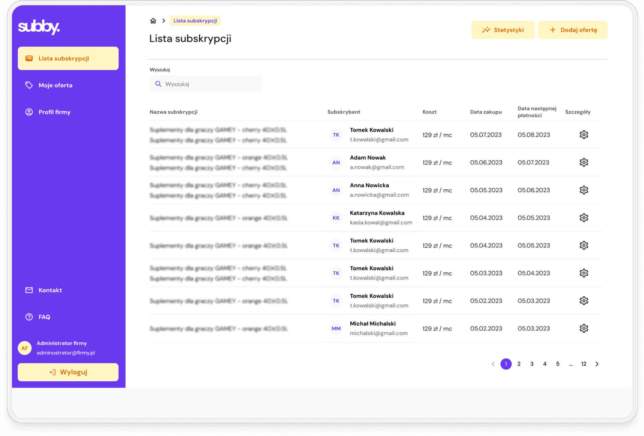 Subby Interface Mockup